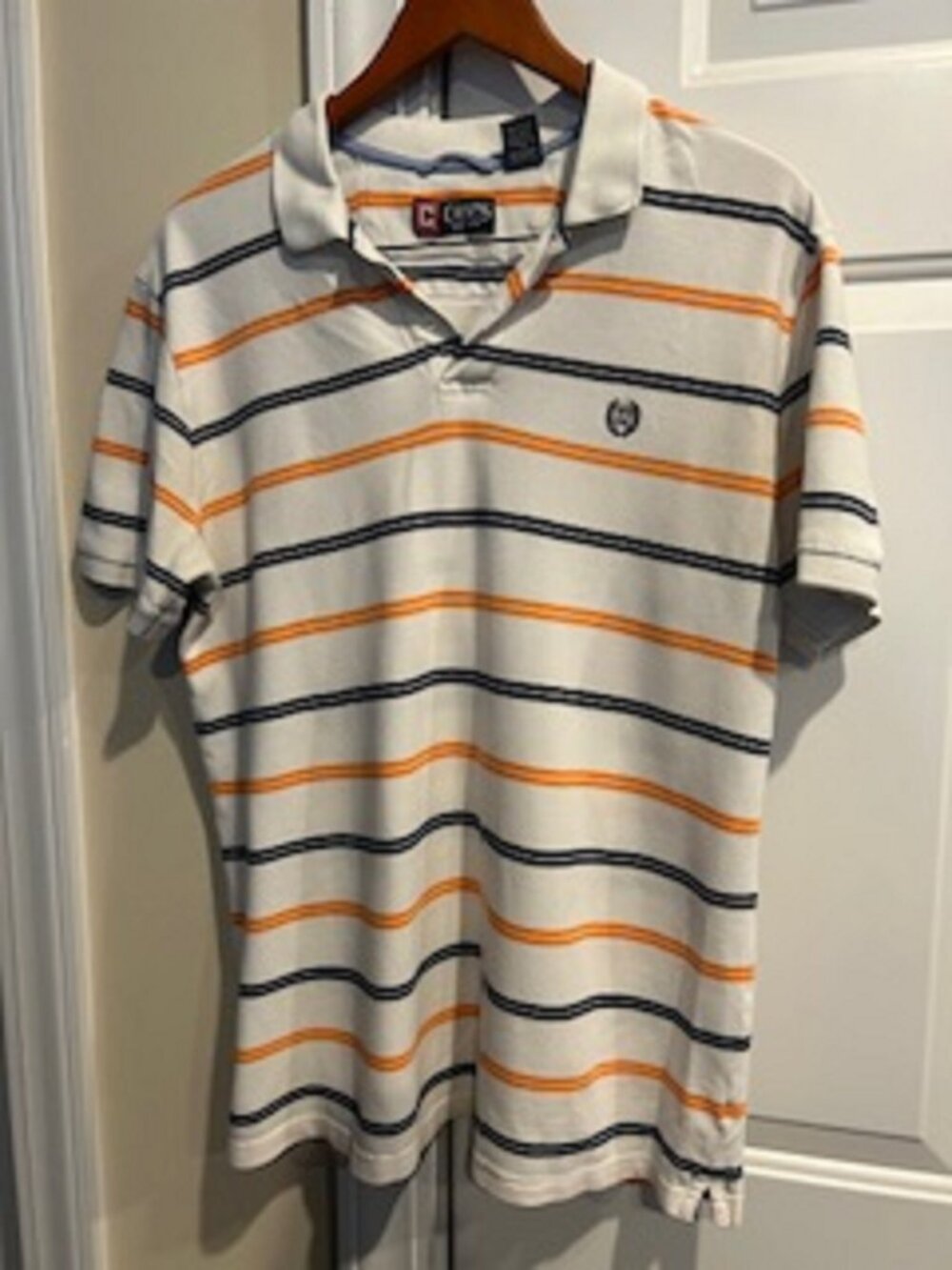 Men's Shirt Chaps Short Sleeve White Orange Navy Blue Size L Machine Washable